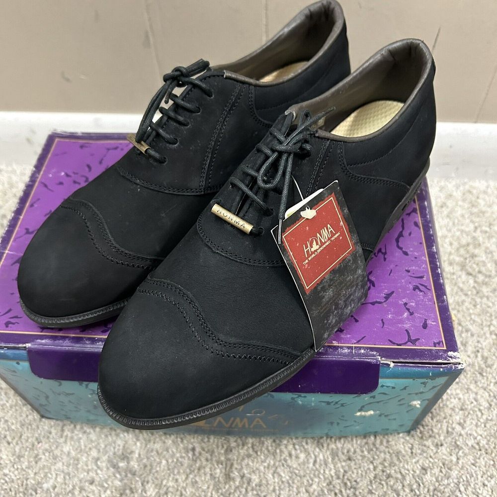 Honma Womens Golf Shoes US 9.5 Japan 25.5 Black Suede Metal Spikes New W Defects